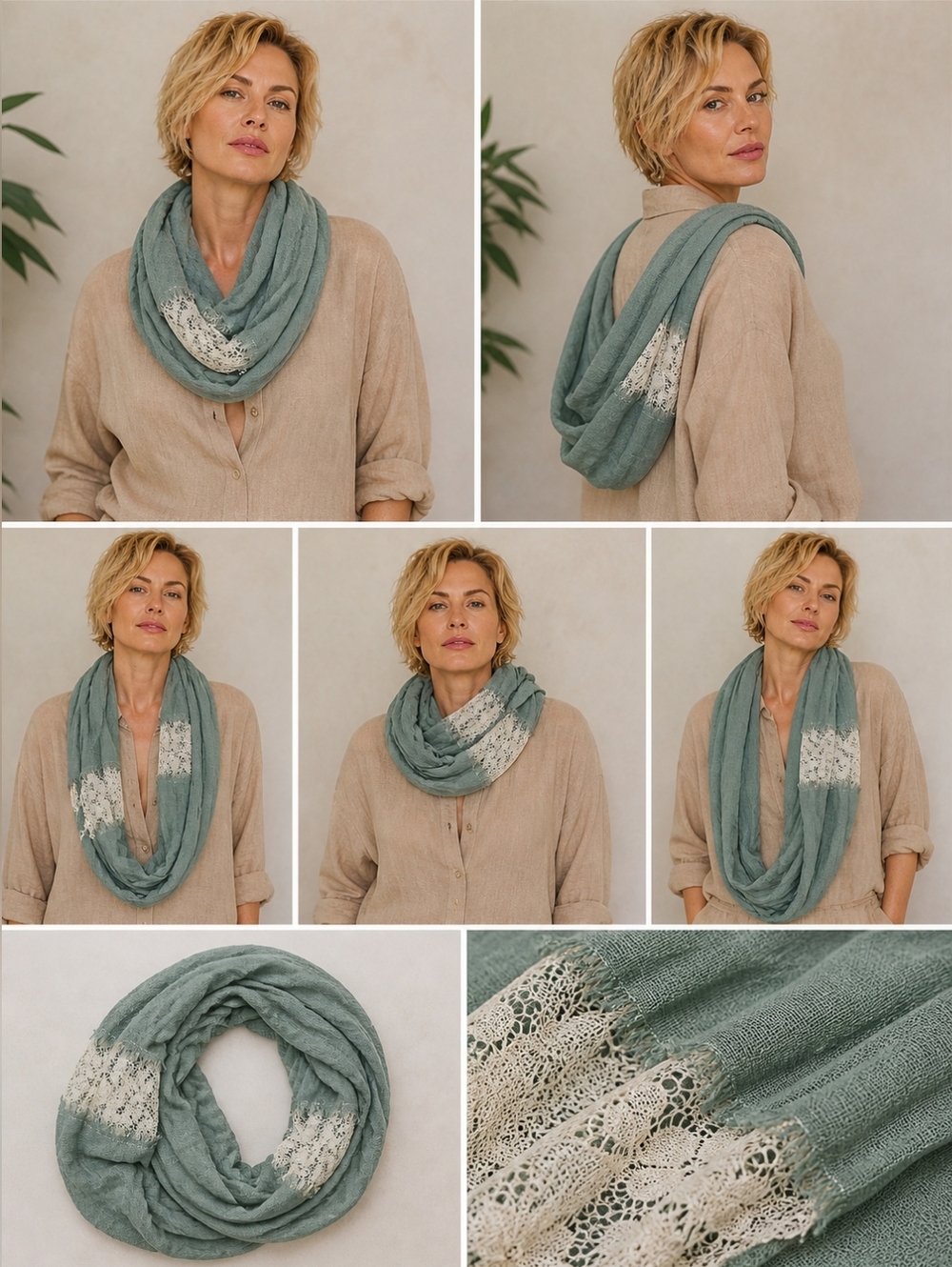 Nwt Do Everything In Love Anthropologie Sage Green Lace Infinity Scarf Loop - Picture 7 of 7